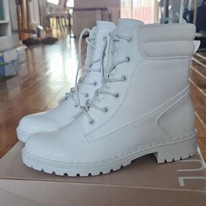 JustFab White Combat Boots